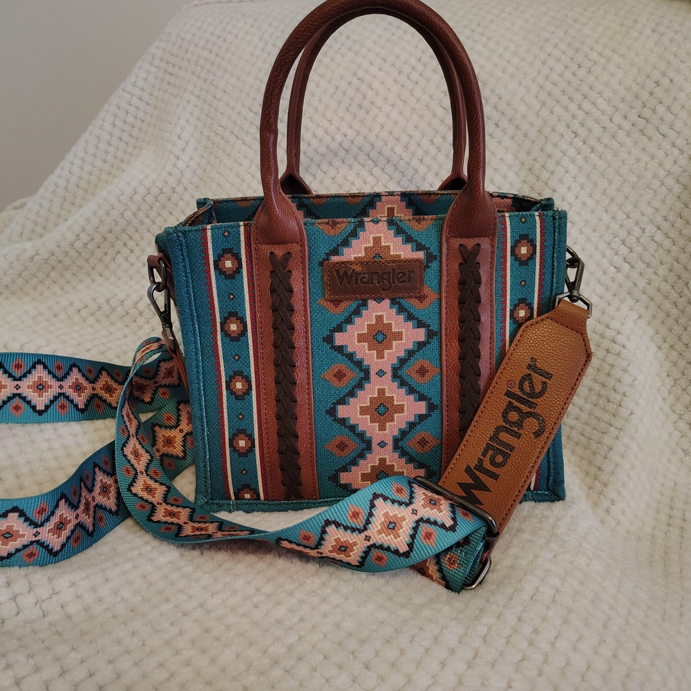 Wrangler Teal and Brown Patterned Tote